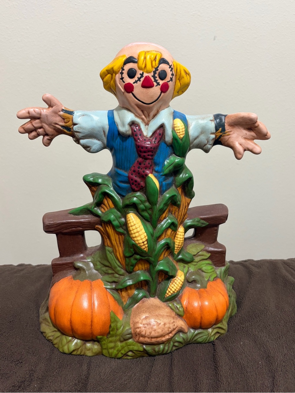 Fall Scarecrow Harvest Figurine - Orange, Green, Blue